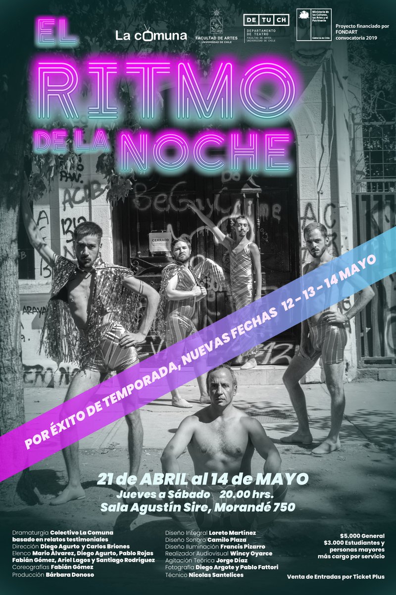 DepTeatroUChile's tweet photo. ¡Entradas agotadas todo el fin de semana! 😱✨✨

👉Pero no te preocupes que se abrieron nuevas fechas de la obra "El ritmo de la noche" del Colectivo La Comuna.

📍Compra tus entradas con anticipación en https://t.co/4LhwbpEUe5 https://t.co/wW7jerG12A