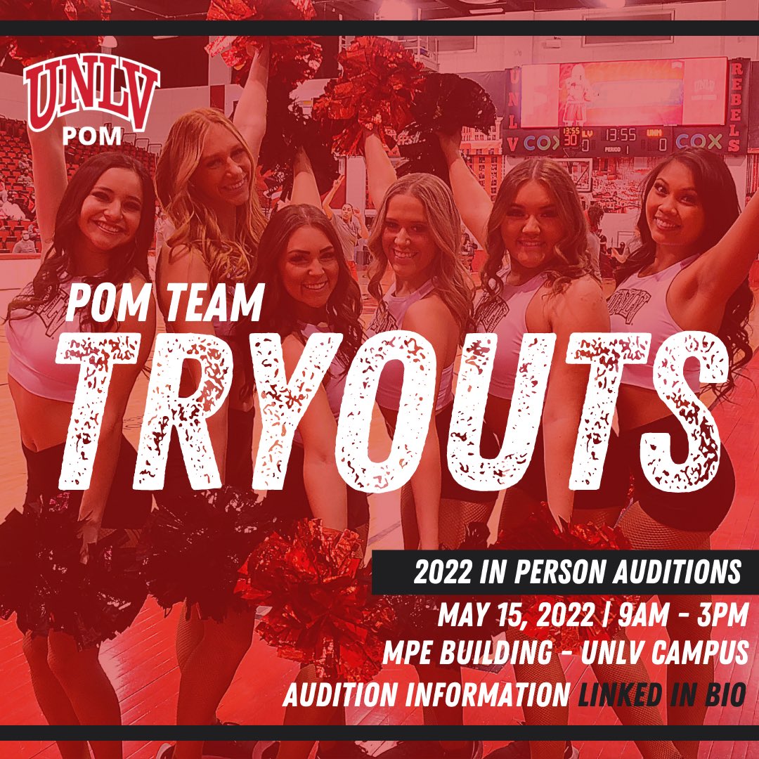 UNLVPom's tweet photo. Tryouts are approaching quickly! Click the link for more tryout information ❤️ https://t.co/0FlIidm3k5 https://t.co/ktl8mvDWh1
