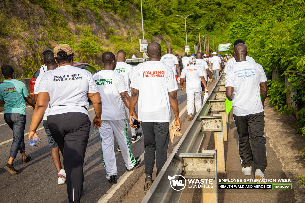 Wastelandfillgh's tweet photo. Snippets of Waste Landfills' Health Walk and Aerobics. 
ACCRA EDITION
Workers at the Head Office, Adipa, Nsumia, and Kpone landfill sites walked 🚶‍♂️🚶‍♀️ from Ayi-Mensah to Aburi, covering about 9 kilometres, and climaxed it with an aerobic session.
#walkforhealth #JGC #employeemonth https://t.co/8PY3QpzFOO