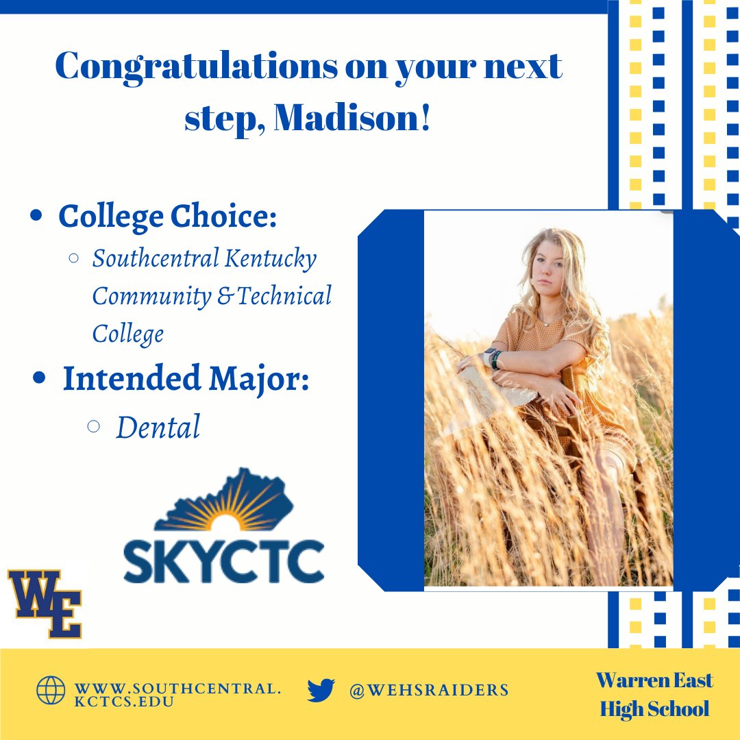 WECollegeCoach's tweet photo. Congratulations, Madison! We are so excited about what you will accomplish at SKYCTC! 💛💙
#KYGoesToCollege #SKYCTC2024 https://t.co/iEgB8zfxft