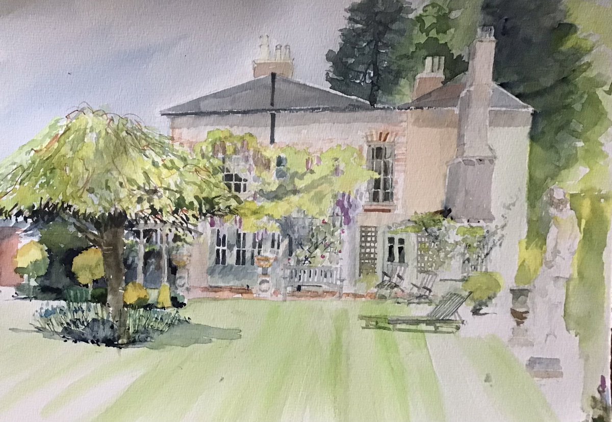Painting with Cheltenham Art Club today at Uckington Moat House! Best of the weather and it would be very nice to go back as there is so much to see there. It was a real treat. My effort from todays watercolour painting.