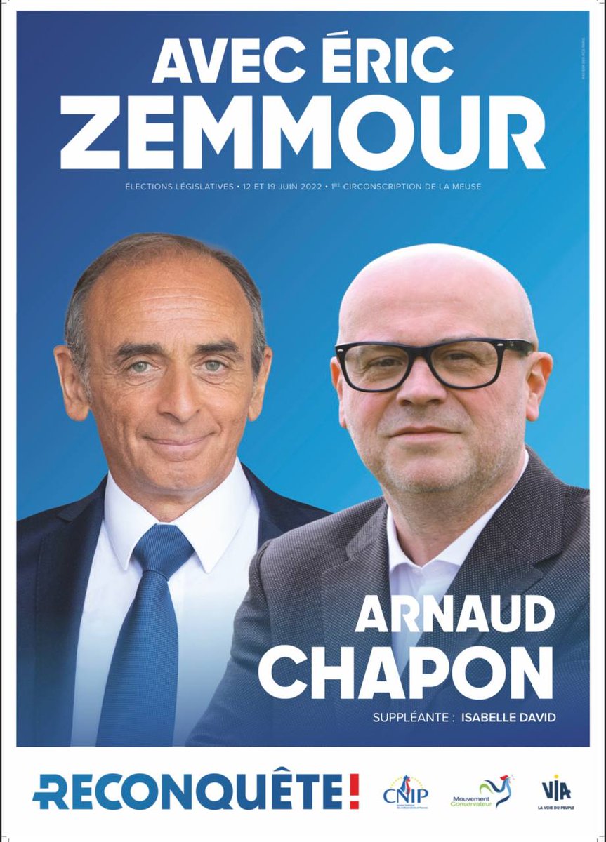 ArnaudChapon's tweet photo. Les choses sérieuses commencent. Je n'avais pas imaginé être un jour candidat aux législatives mais pour le président de Reconquête, je suis prêt à faire beaucoup de choses. Haut les cœurs ! https://t.co/QEqlTRP9rc