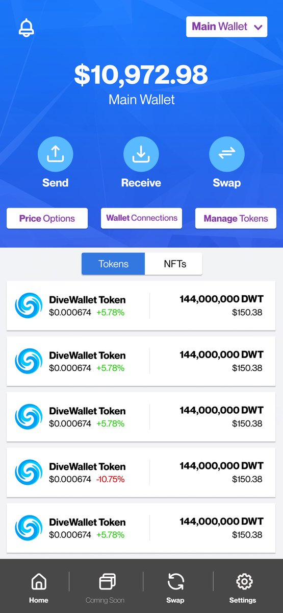 DiveWallet's tweet photo. LEAK!🔥 Here’s is the finalized design for the main asset screen! More leaks and announcements to come! #BNB #DiveWallet #BSCGem #BSC #Crypto https://t.co/R6DauOcODq