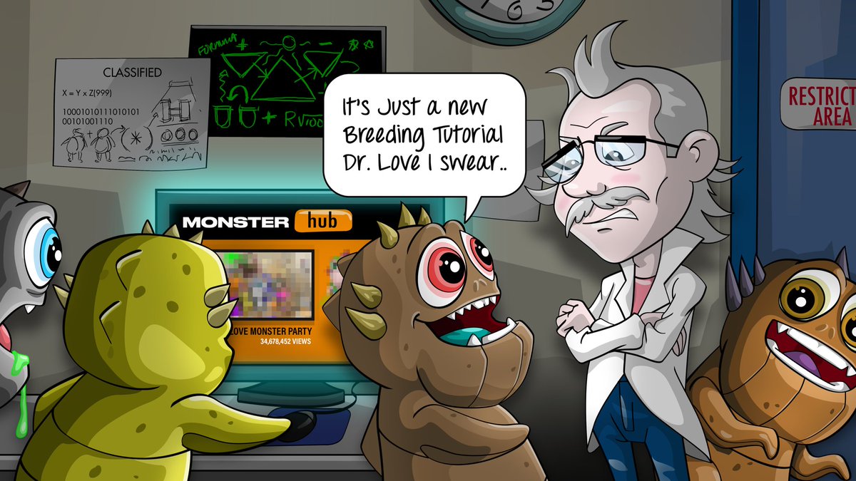 This is why Dr Love was so angry. These cheeky Love Monsters, we're watching a breeding tutorial on MonsterHub. 
😂🤣❤️‍🔥🍆🔞 @LoveMonsterNFT 

LoveMonsterNFT.com 
#xrpl #nft #monsterhub #ripple
