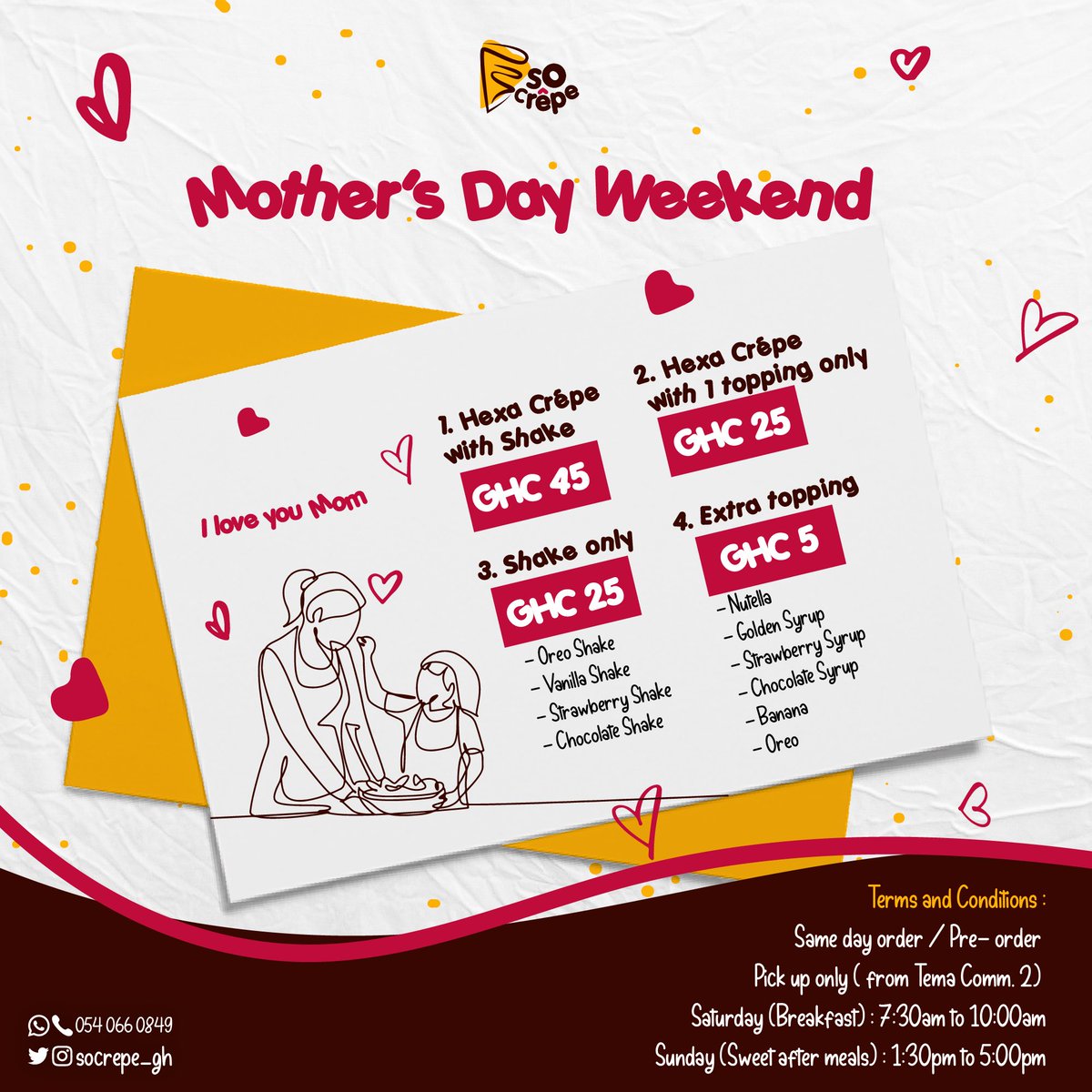 Our favorite moments in life are really just MOM-ents. Let’s share those moments together because everything is better with you.

It’s a Mother’s Day Weekend ! 

#crepe #milkshake  #shakes #socrepegh #breakfast #ghanaeats #mother #MothersDay #Weekend #May