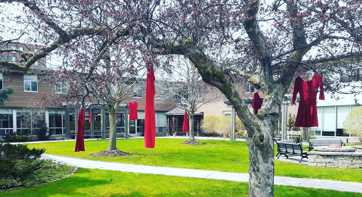 It’s the National Day of Awareness for Murdered &amp; Missing Indigenous Women &amp; Girls (Red Dress Day). <a href="/StJeromesUni/">St.Jerome's University</a> Prof. Andrew Deman &amp; family created this installation in the SJU courtyard to commemorate these women.[📸 credit: Diana Lobb].  <a href="/DemanAndrew/">J. Andrew Deman</a> #RedDressDay