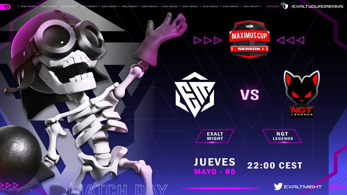 ¡Cerramos el jueves de batallas con la Maximus Cup <a href="/esports_maximus/">Maximus Esports</a> ! 🏆😎

➡️Play Off Lower Bracket R2  

#ExaltMight vs <a href="/NgtLegends/">NGT Legends</a> 🔥

⏰ 22:00 CEST

#ExaltYourDreams👑
#ClashOfClans