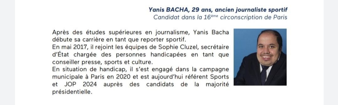 yanisbacha's tweet photo. Honoré par la confiance de la #MajoritePresidentielle qui m’investit pour les élections #législatives dans la 16e circonscription de #Paris.
Une formidable aventure pour porter les valeurs et les ambitions qui me sont chères dans le 19e et pour ses habitants.
#JeRouleAvecYanis https://t.co/8TJCBwfV76