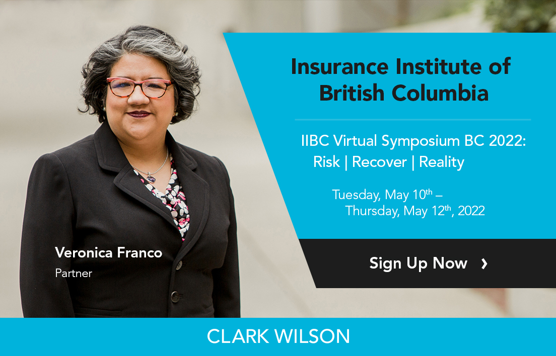 ClarkWilsonLLP's tweet photo. Join CW's Veronica Franco as she presents at @InsuranceInsBC's Virtual Symposium from May 10 -12. Here, she'll discuss risk management for condo living by providing an overview of common claims &amp; causes that can be avoided by strata corporations. Register: https://t.co/ALh3uNVfaG https://t.co/5zUrWdh2nw