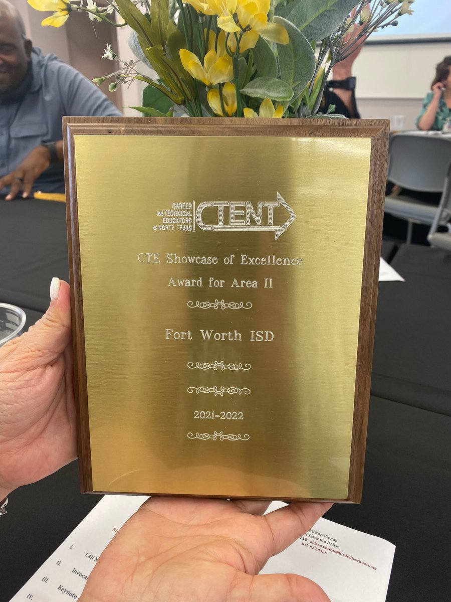 Honored to receive the CTE showcase of excellence award! <a href="/FortWorthISD/">Fort Worth Independent School District</a> Is committed to helping students find their path to high wage high demand careers through certifications, credentials, and degrees! #PTECH #CTE