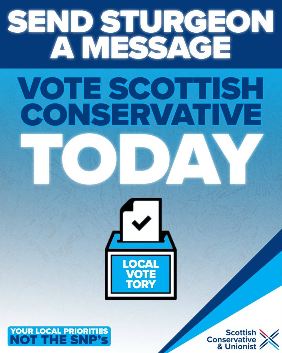 AyrshireTories's tweet photo. There's only 2 HOURS LEFT to send Nicola Sturgeon a message for 15 years of failure.
Use your vote for the @ScotTories to get all of the focus onto your local priorities.
#LocalVoteTory https://t.co/i5PjAH0s2t