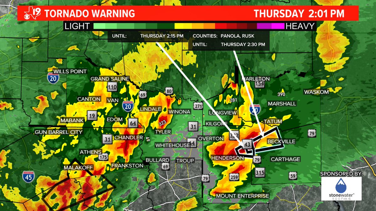 A TORNADO WARNING HAS BEEN ISSUED. IF THIS WARNING IMPACTS YOUR AREA, SEEK SHELTER NOW! 

Immediate details are in the picture below, more information on our website at cbs19.tv/weather 

#CBS19 #TXwx #ETXwx #EastTexas #Severe #Weather #ETXWeather
