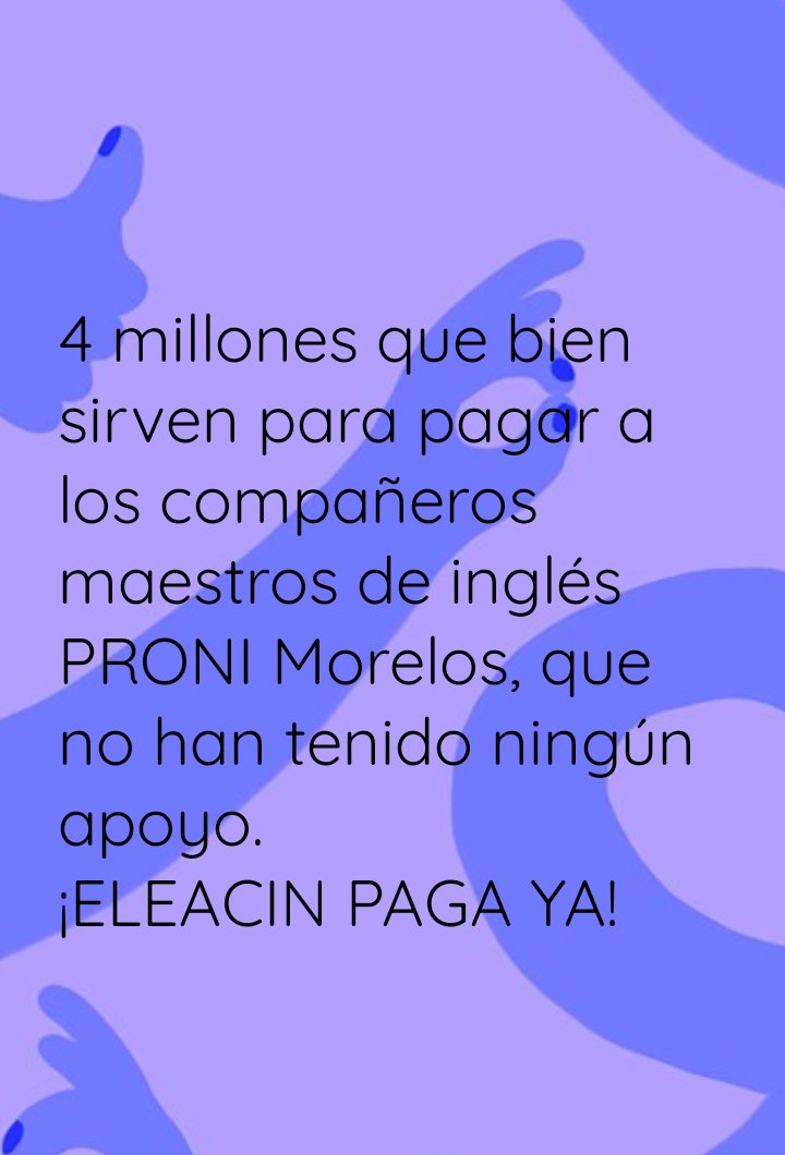 Autoridades necesitamos de su apoyo. Si pueden gestionar ese dinero para el convivio del maestro porque no gestionarlo para el pago de los TEACHERS. 
<a href="/IEBEM_Moreloss/">IEBEM_Morelos</a> 
<a href="/GobiernoMorelos/">Gobierno de Morelos</a> 
<a href="/MorelosCongreso/">H. Congreso del Estado de Morelos</a> 
<a href="/SEP_mx/">SEP México</a> 
<a href="/SEM_Morelos/">Secretaría de Educación Morelos</a>
