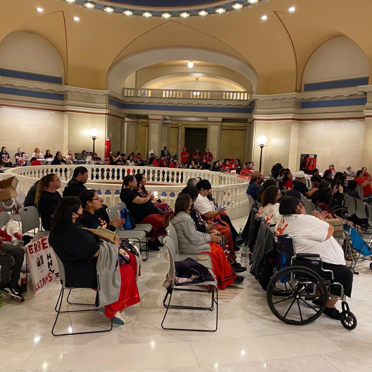 Bacone students (L to R) Leona Billy, Mississippi Choctaw from Conehatta, Mississippi, and Elizabeth Morgan, Kiowa from Lawton, Oklahoma, joined Bacone staff to at the Oklahoma City Capital today in recognition of MMIW Awareness Day. #baconewarriors #warriorpride #MMIWawareness