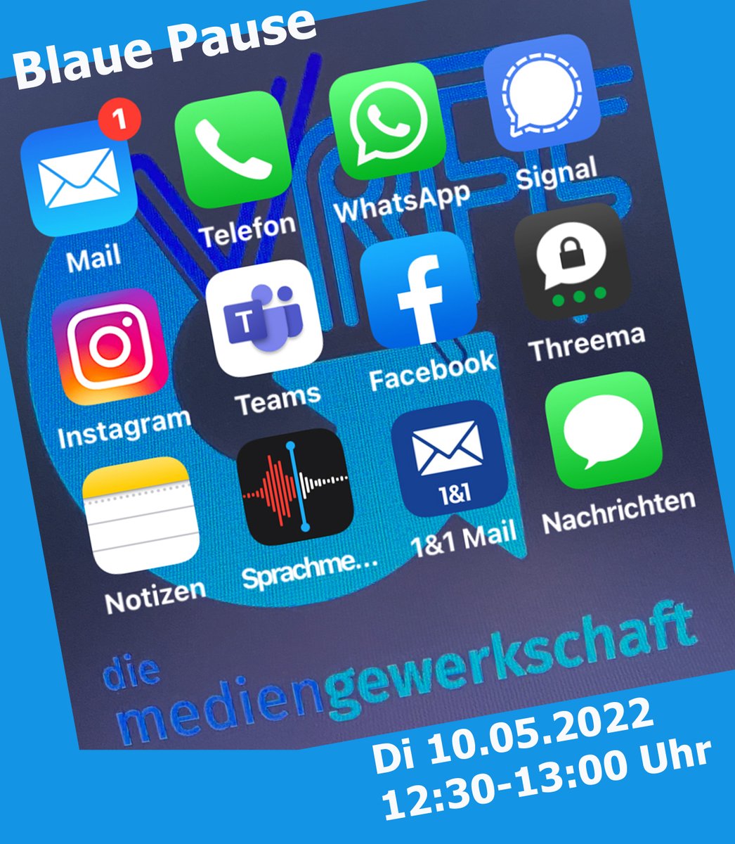 VRFF_WDR's tweet photo. Wie kommunizieren?
 
Lasst uns gemeinsam in der „Blauen Pause“ darüber reden, 
wie wir untereinander gut im Kontakt stehen können. https://t.co/4JFdkJ3eSN