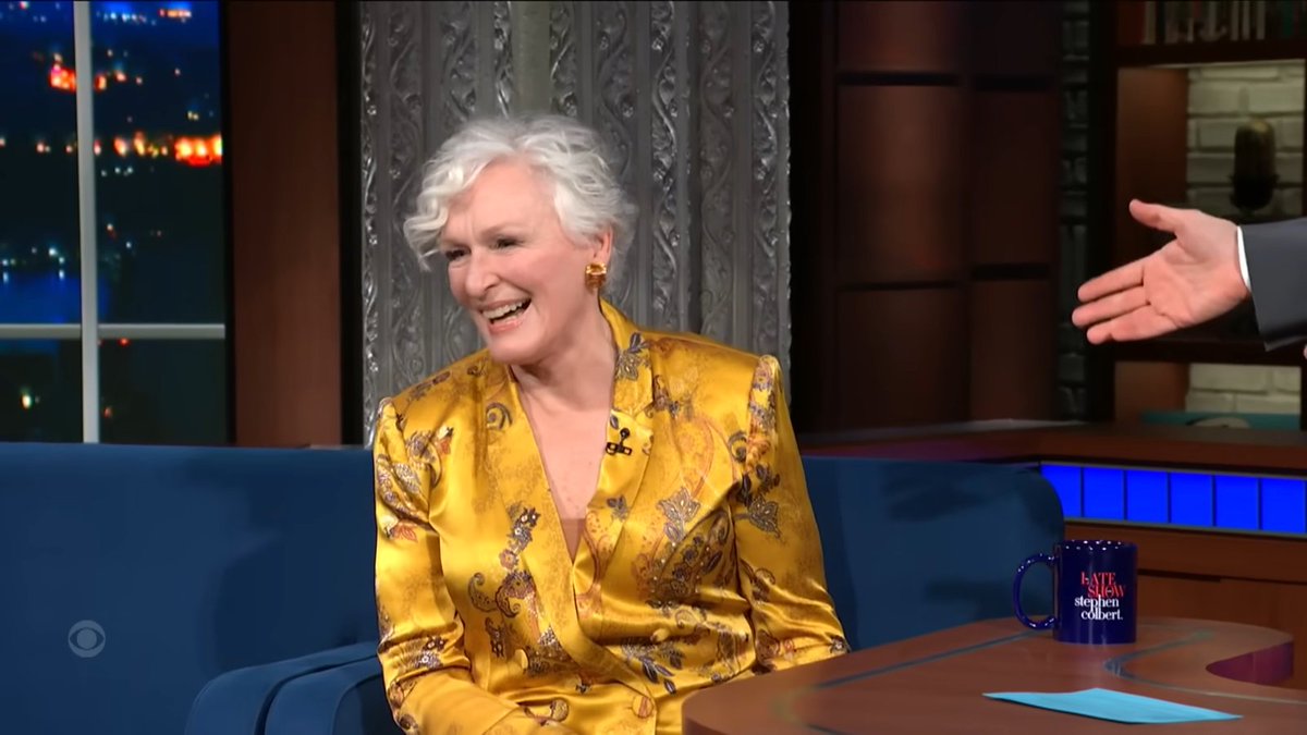 badpostclose's tweet photo. Glenn Close on The Late Show with Stephen Colbert 

The interview aired yesterday https://t.co/7MTko7WMwo
