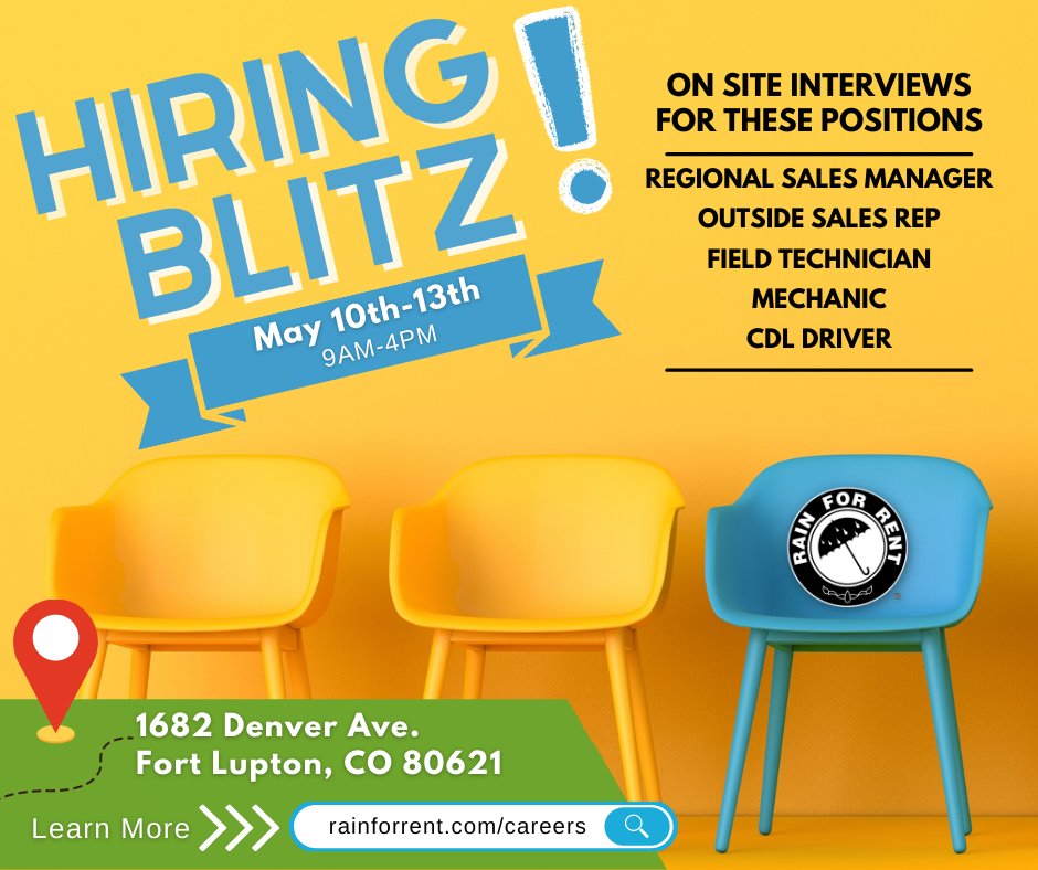 RainRent's tweet photo. Looking for your next career move in the Fort Lupton/Greely, CO area? We're having a hiring blitz with onsite interviews next week! Learn more about the open positions at : https://t.co/jRxNnoD5Sr
#nowhiring #ColoradoJobs #careergrowth https://t.co/0TkDiimHXF