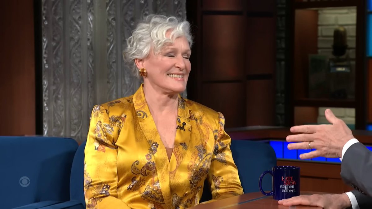 badpostclose's tweet photo. Glenn Close on The Late Show with Stephen Colbert 

The interview aired yesterday https://t.co/7MTko7WMwo