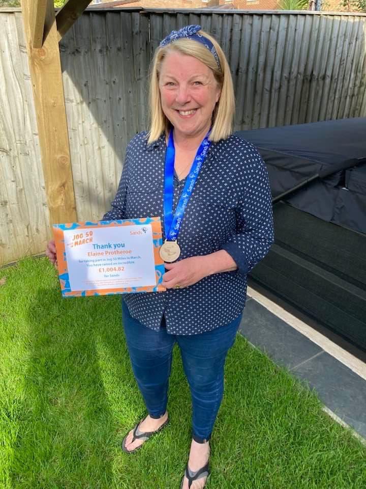 #IDM2022 congratulations midwife Elaine raising over £1000 for <a href="/SandsUK/">Sands - baby loss charity 💜🧡</a>  <a href="/CardiffSANDS/">CardiffNewport SANDS</a> completing the #Jog50miles challenge <a href="/AneurinBevanUHB/">Aneurin Bevan University Health Board</a>