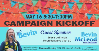 bevinmcleod's tweet photo. Super excited to announce my campaign kickoff and would love to see you all there! #campaignkickoff #46thld #socialdeterminants @runforsomething @RepJesseJohnson https://t.co/VLY1tXjyvp