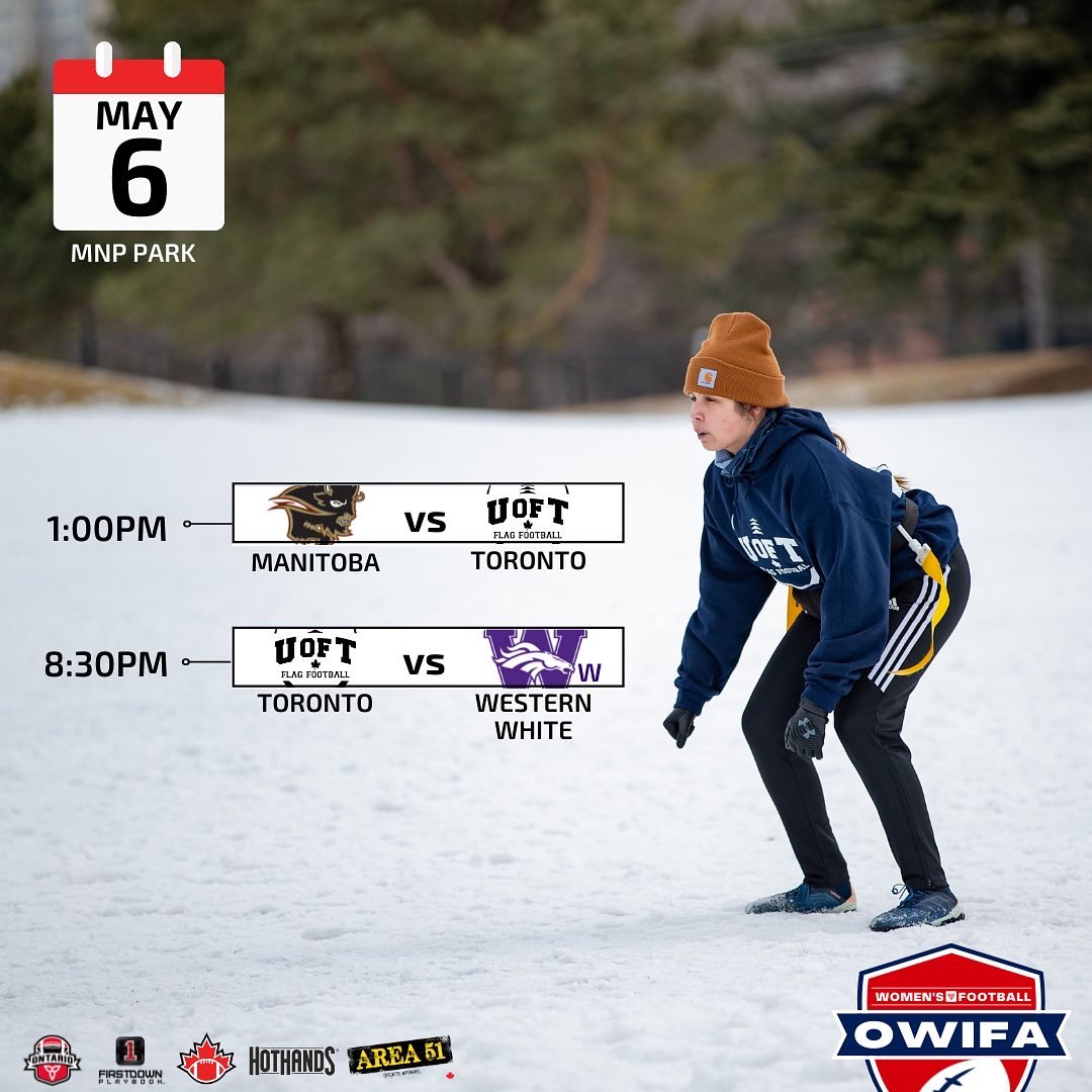 owifafootball's tweet photo. Part 1 Schedule Drop: @UofTWFootball 

📸 @laurel_jarvis 

Get to know your OWIFA Team schedules at the Canadian Collegiate Flag Football Championship!

All the action live streamed and at Carleton University May6th and 7th!

#flagfootball https://t.co/P9nHy9dljM