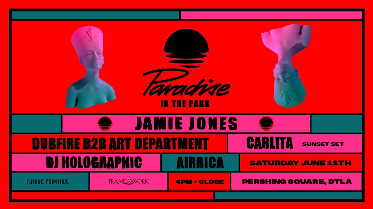 DΛILY BEΛT (@dailybeat) on Twitter photo The <a href="/ParadisePrds/">Paradise</a> king, <a href="/JamieJonesMusic/">Jamie Jones</a> returns to Pershing Square in DTLA for another edition of Paradise in the Park.
Featuring <a href="/dubfire/">Dubfire</a> b2b <a href="/artdeptmusic/">ART DEPARTMENT</a>, <a href="/djholographic/">DJ Holographic</a>, <a href="/Carlita__Music/">Carlita</a>, and Airrica 🌴🫧
Tickets available to purchase at tixr.com/groups/paradis… The <a href="/ParadisePrds/">Paradise</a> king, <a href="/JamieJonesMusic/">Jamie Jones</a> returns to Pershing Square in DTLA for another edition of Paradise in the Park.
Featuring <a href="/dubfire/">Dubfire</a> b2b <a href="/artdeptmusic/">ART DEPARTMENT</a>, <a href="/djholographic/">DJ Holographic</a>, <a href="/Carlita__Music/">Carlita</a>, and Airrica 🌴🫧
Tickets available to purchase at tixr.com/groups/paradis…