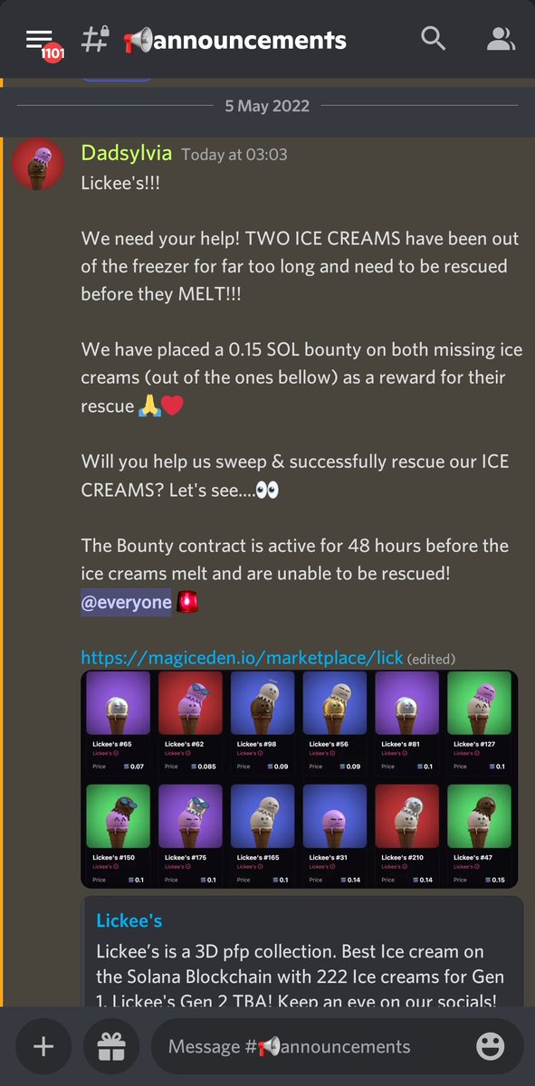 LickeesNFT's tweet photo. Check our Discord and have a look at our 🚨"Bounty Contract"🚨 in announcements!👀

https://t.co/V7MsC3lA7y 

Will you help rescue our ice creams before they melt!🚨🍦

https://t.co/Hy533QjLgK 

#BICOS #NFTCommunity #NFT #SOL #SolanaNFTs #Solana #NFTs #WhitelistGiveaway #Giveway https://t.co/R1WxmmGW6t