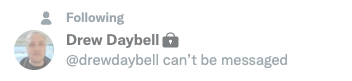 frank_e_young's tweet photo. @drewdaybell Drew, I can't message you for some reason. How can I message you? https://t.co/FA2vFIpQHE