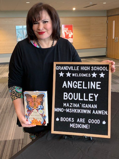 ericbtower's tweet photo. @grandvillehs was incredibly fortunate to get to host author Angeline Boulley - @FineAngeline - today! Because of her, I got to see kids fall a little more in love with reading and writing today. Thanks, Angeline and @KDLNews Grandville Branch! https://t.co/DzgYtRgKpw