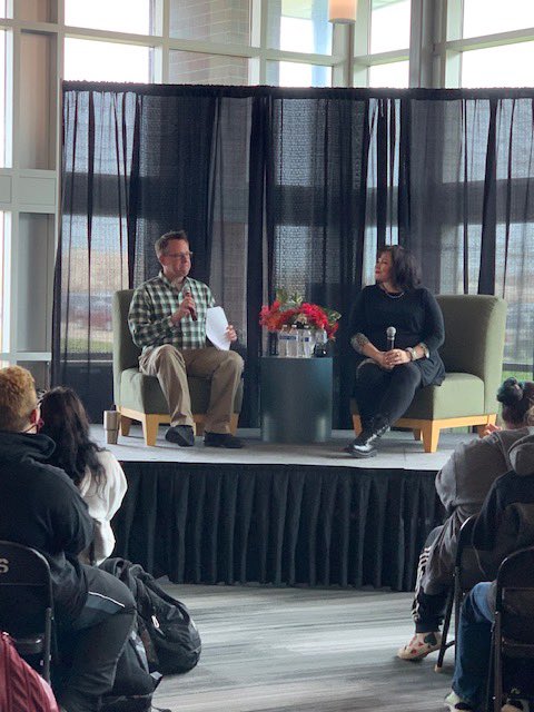 ericbtower's tweet photo. @grandvillehs was incredibly fortunate to get to host author Angeline Boulley - @FineAngeline - today! Because of her, I got to see kids fall a little more in love with reading and writing today. Thanks, Angeline and @KDLNews Grandville Branch! https://t.co/DzgYtRgKpw