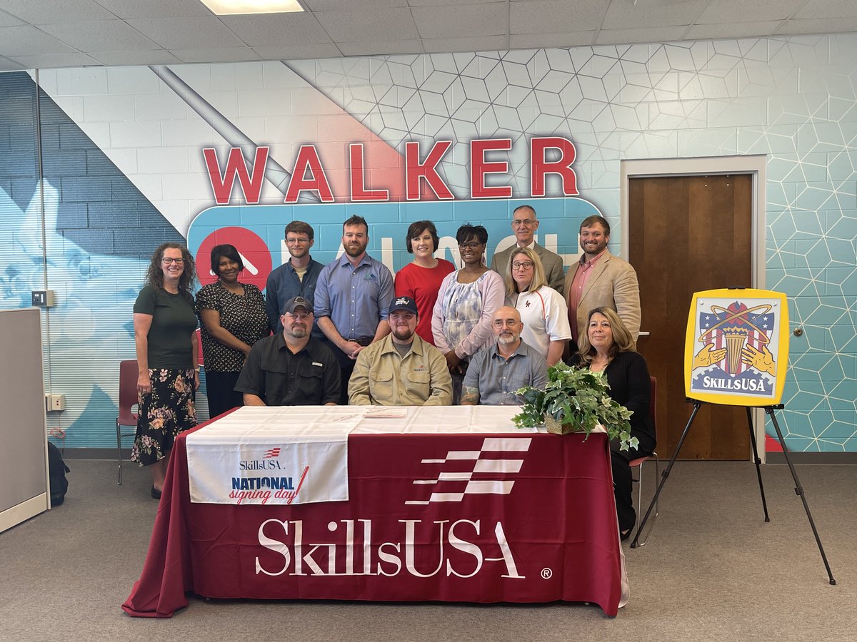 DamonRainesWC's tweet photo. Congratulations to Mr. Garrett Rollins on signing day @skillsusagaps @WalkerCoSchools @GeorgiaNTC  and being surrounded by his father, teachers, support staff, students, and representatives from Metro Boiler Tube Co. where Garrett is employed #LifeSkill #BrightFuture #MostPolite https://t.co/ilcneVDGGg