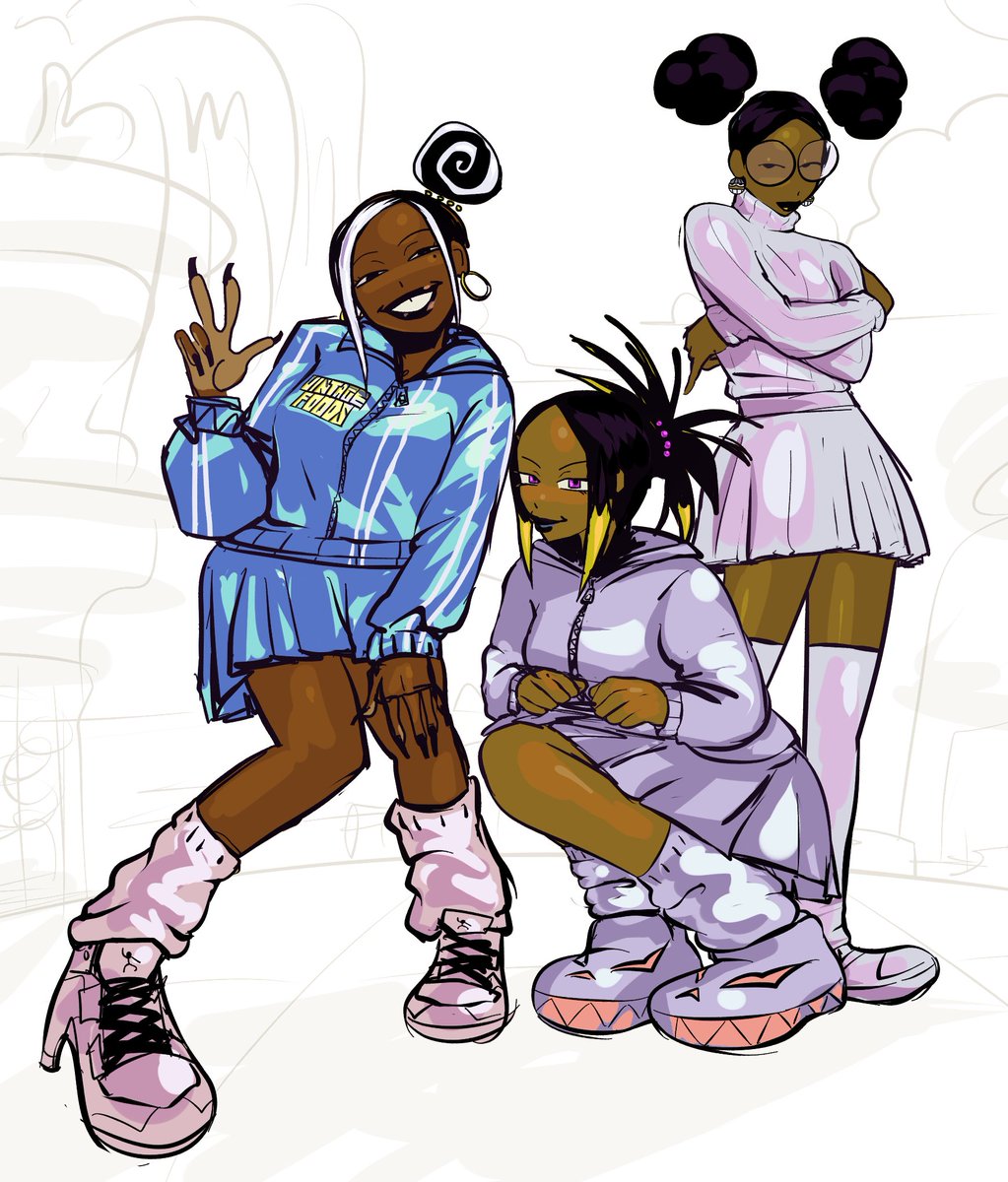 dark-skinned female multiple girls dark skin 3girls black hair skirt smile  illustration images