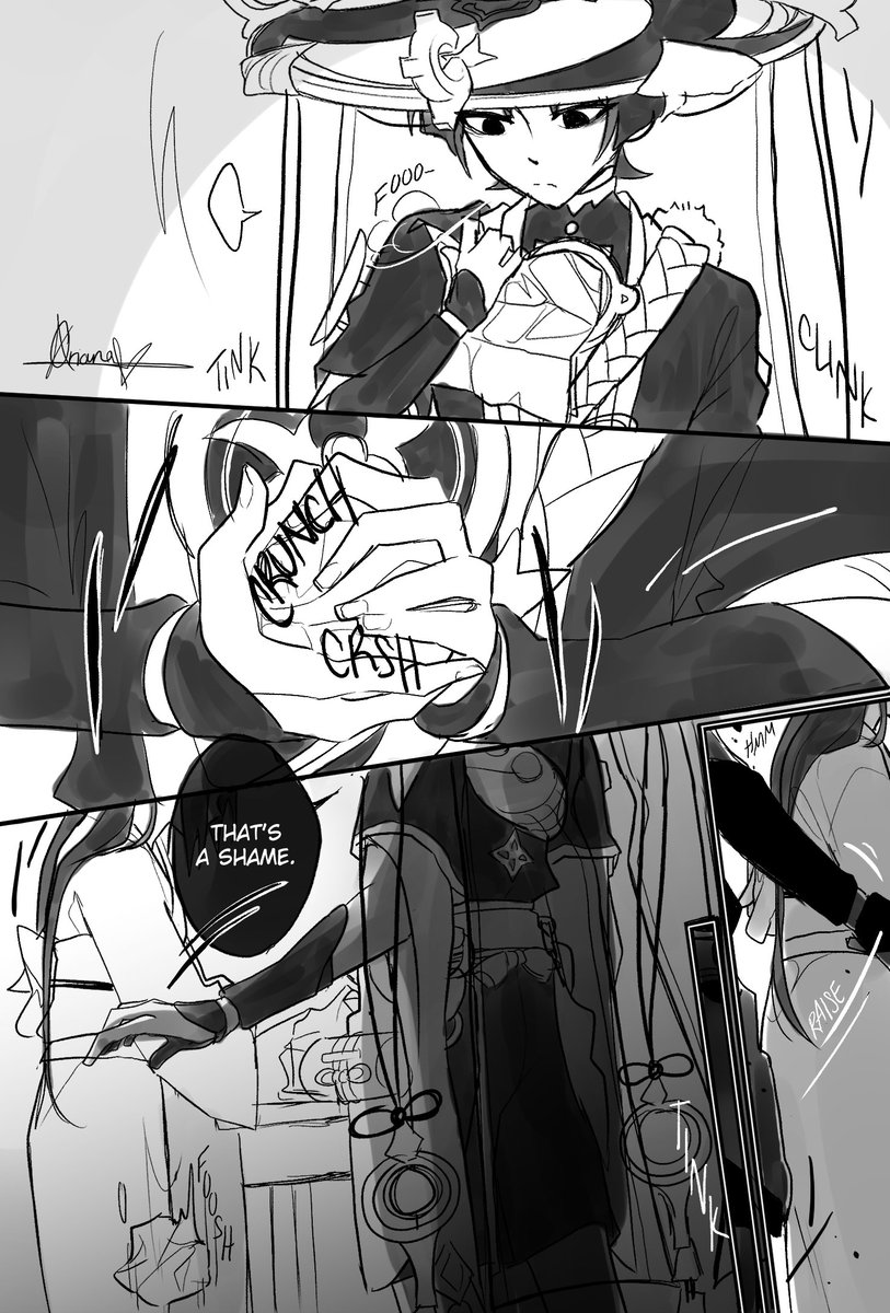 Drew more pages of the fic :) 

After considering my options, I decided not to post the last page for various reasons. This will be my last update on this particular scene... mainly because of the events that follow. 