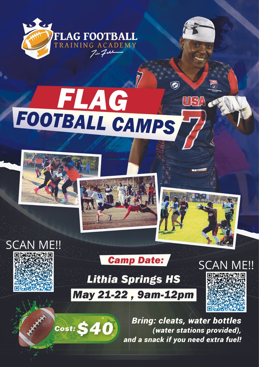 CoachTFuller's tweet photo. 🚨 LITHIA SPRINGS HS CAMP🚨

Reinhardt Women’s Flag and the Flag Football Training Academy are partnering to bring a 2-day camp to Lithia Springs HS. 

Register here: https://t.co/sKPOKDy8Rz https://t.co/mYKMUQ6eb4
