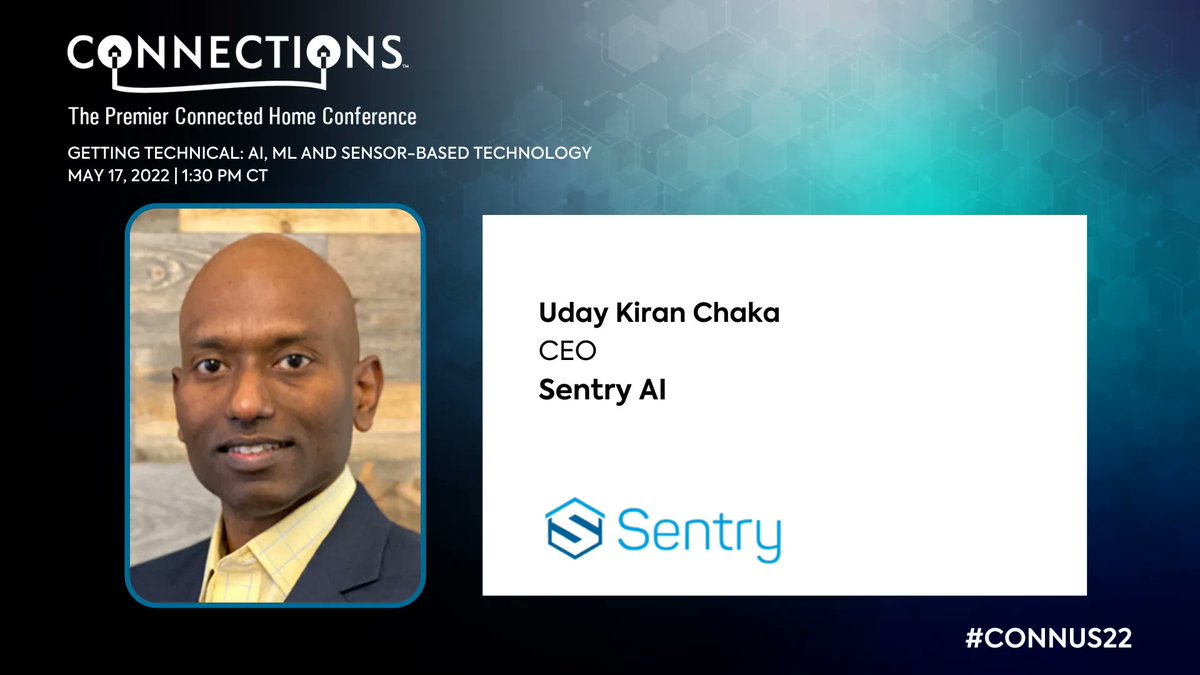 CONNECTIONS_US's tweet photo. Announcing panelist Uday Kiran Chaka, CEO of @smartsentry, speaking at #CONNUS22 on May 17 at 1:30 PM CT. Register Now: https://t.co/Q7wMycwMUi  #smarthome #IoT #ConnectedHome #AI #machinelearning https://t.co/XtzzBP8X01