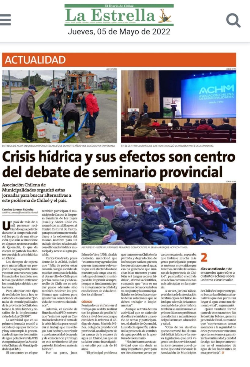 HUECHURABA EN POSITIVO
Los Alcaldes de Chile <a href="/AChMChile/">ACHM Asociación Chilena de Municipalidades</a> y Chiloe unidos para enfrentar con decisión y esperanza la crisis hídrica que afecta a todo nuestro territorio nacional y por tanto a las 345 comunas de Chile y sus habitantes. Siempre los Alcaldes firmes en los principios.