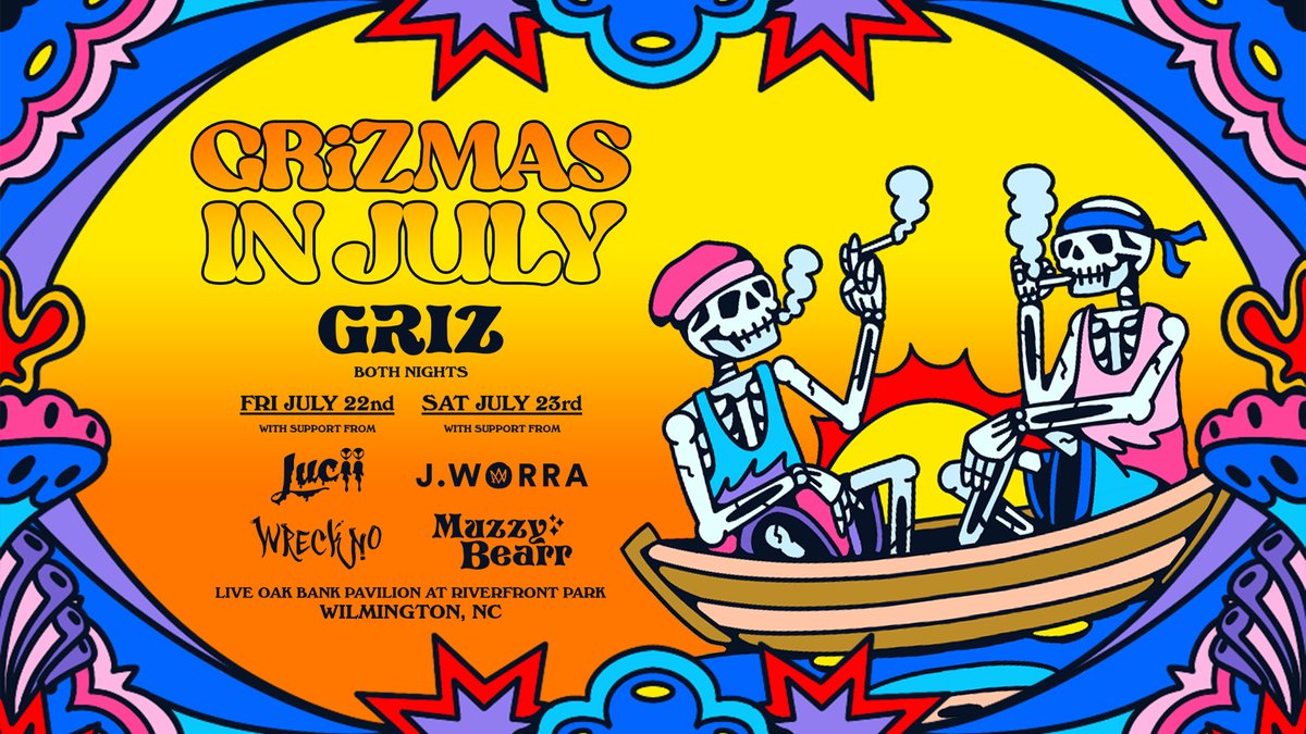 #GRiZMAS in July is back! @GRiZ with special guests @LuciitheAlien <a href="/JWorra/">J. Worra</a> @Wreckno <a href="/MuzzyBearr/">dan</a> coming to <a href="/LiveOakBankPav/">Live Oak Bank Pavilion at Riverfront Park</a> #Wilmington Fri 7/22 &amp; Sat 7/23! Get tickets here: bit.ly/GRiZmasInJuly2…