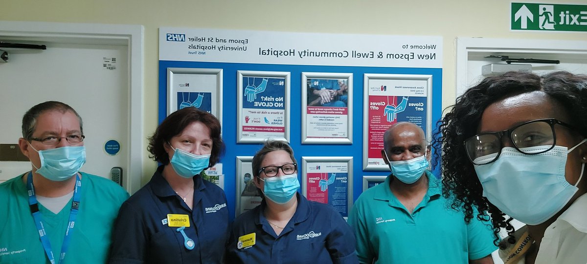 Shazzanja's tweet photo. With the amazing team at New Epsom and Ewell Community Hospital, promoting the appropriate use of gloves #GAW22 and celebrating whilst promoting hand hygiene on World Hand Hygiene Day #Handhygieneday2022 https://t.co/F5fgcnoq3p