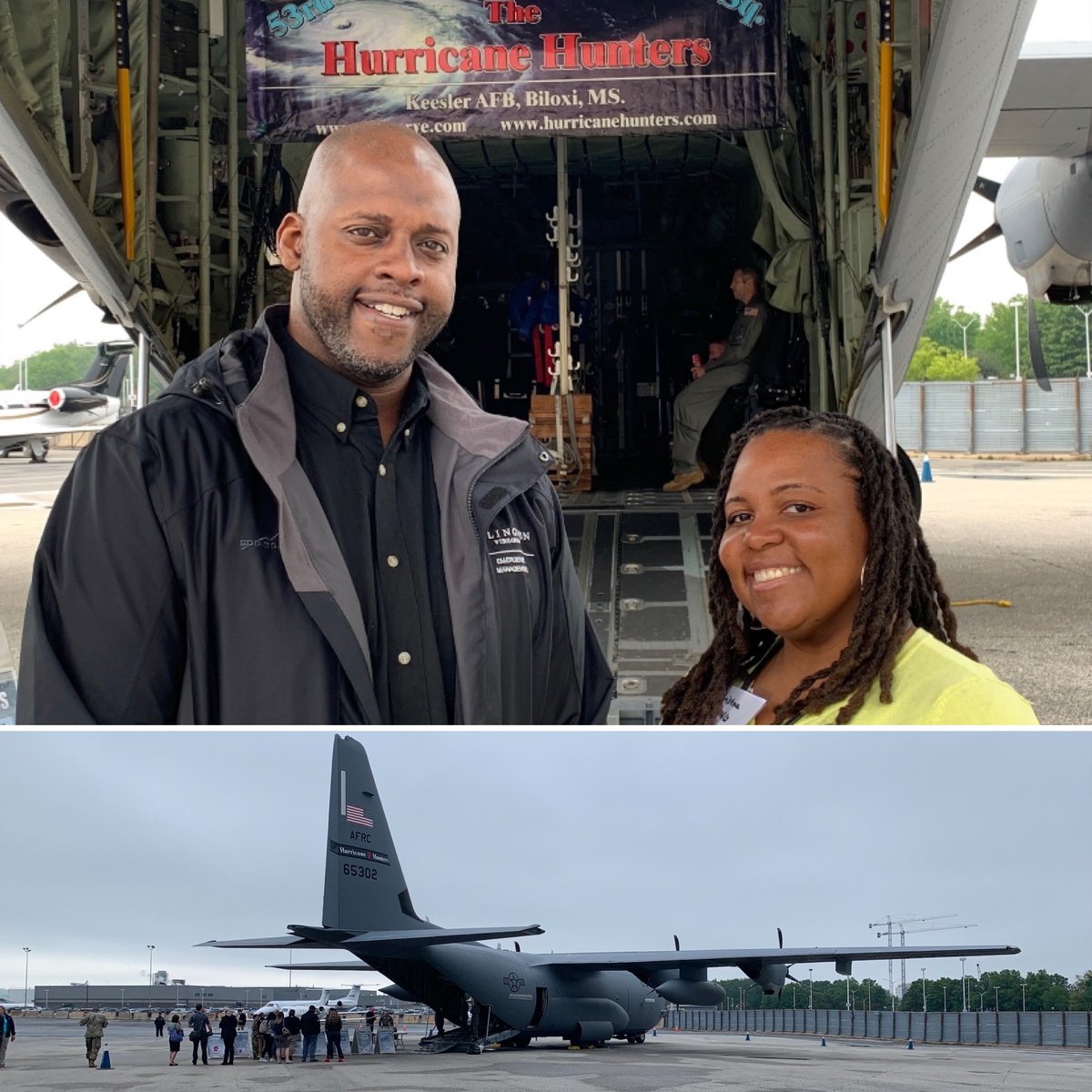 ReadyArlington's tweet photo. We got an up-close visit with @noaa's #HurricaneHunters as part of #HurricaneAwarenessWeek! These planes and the staff at @NOAA_HurrHunter, @53rdWRS + @NWSNHC play a key part in keeping us safe ahead of severe weather. #HurricaneSeason starts 6/1. Prepare: https://t.co/ofA4uCvB82 https://t.co/OL4D1p9WO7