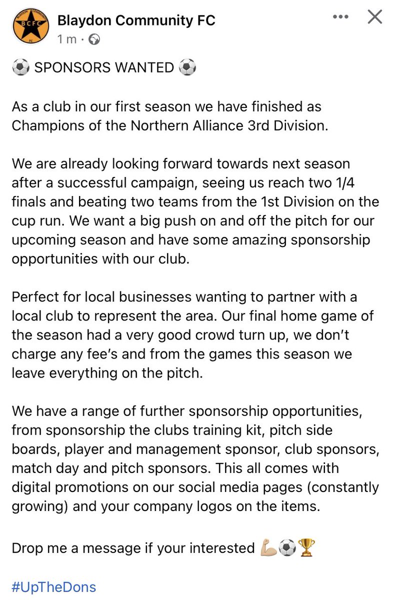 Blaydon_CFC's tweet photo. Drop me a message if your interested 💪🏼⚽️🏆  

#UpTheDons https://t.co/uHAxVRmH0X