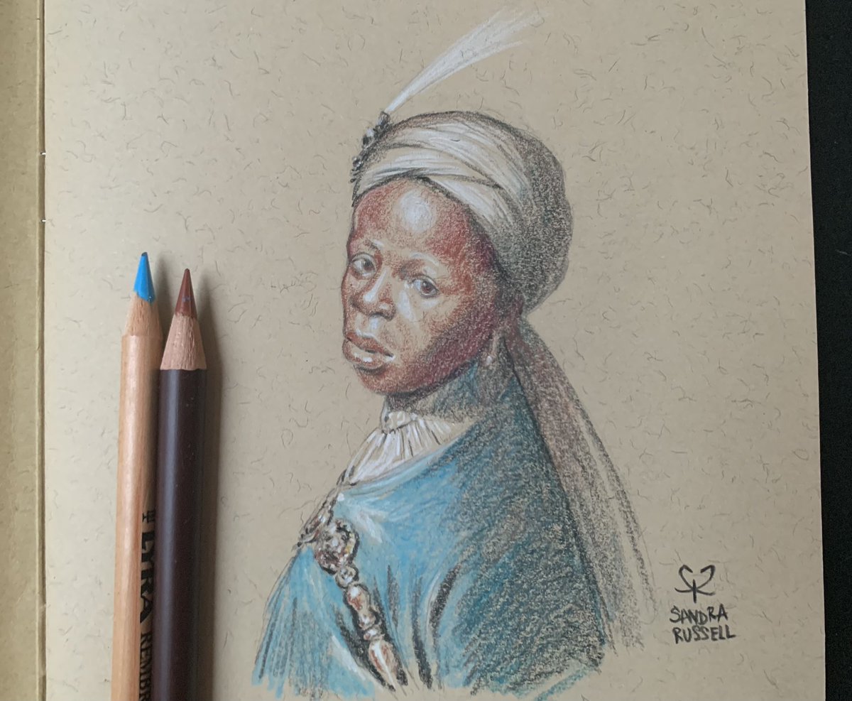 My pencil #drawing of <a href="/StudioTeaBreak/">Virtual Studio</a>’s #PortraitChallenge, which this week is of an African Youth in a Turban, painted circa 1630-1635 by Gerrit Dou.
@WeltenMuseum
#sketch #sketchbook #TheDailySketch #artist #portrait