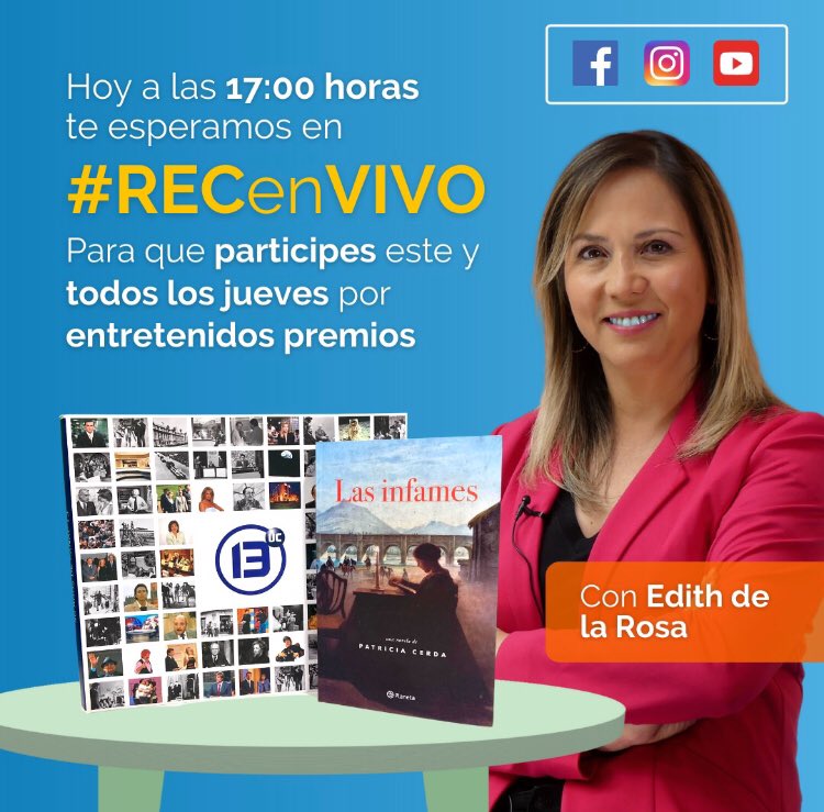 RECTV13's tweet photo. ¡Sorpresa 🥳! Desde hoy iniciamos un nuevo ciclo de #RECenVivo junto a @edithdelarosa 📺❤️. Conversaremos acerca de los estrenos que se vienen en REC y recordaremos grandes momentos de la televisión ¡Agenda todos los jueves a las 17 hrs y participa por increíbles premios! 🎁🎉 https://t.co/Gfg8ojHt6N