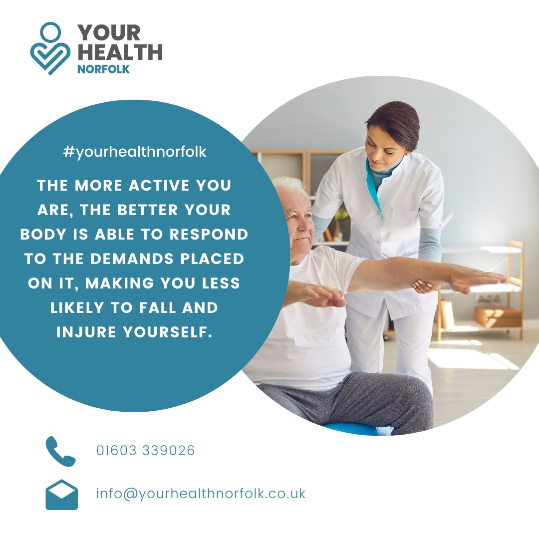 The benefits of keeping active have been widely reported, especially when moving into later life.

This is so we are able to respond to the demand placed upon it, to reduce the risk of falls.

Get in touch today! 

#yourhealthnorfolk #strengthandbalance #fallsprevention