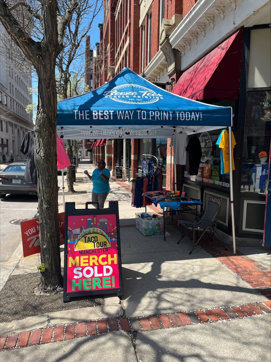 BeezeTees's tweet photo. Taco 'bout a perfect day for some tacos! Things are starting to get busy in downtown Manchester! 36 Hanover Street is where you will find us! Stop by and say "HI" to our newest (Manchester) Account Manager, Dee and of course, Anthony will be here too! https://t.co/JWsXC9XL0p