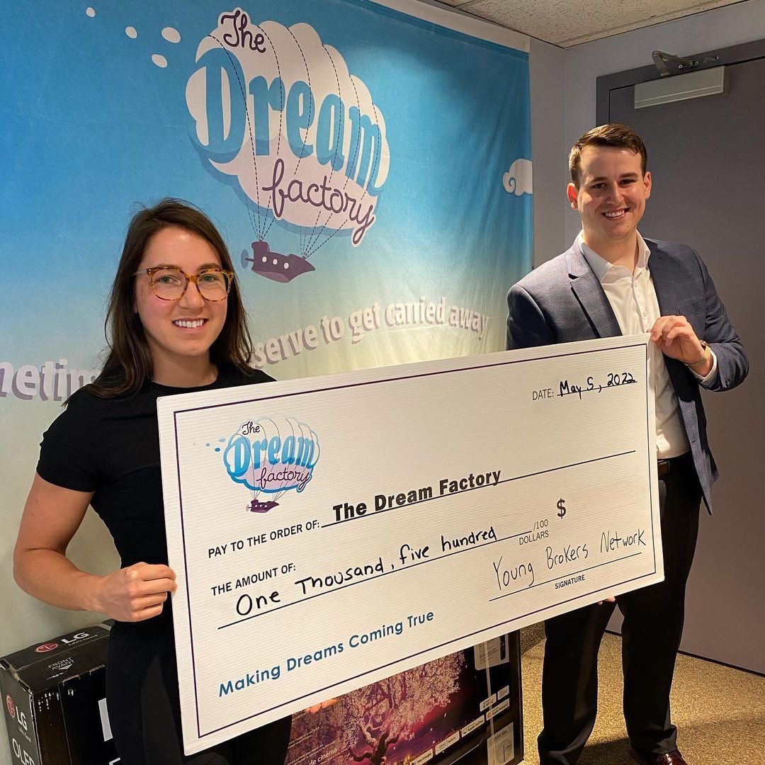Today, our Chair Miran met with The <a href="/DreamFactoryMB/">The Dream Factory</a> to donate the proceeds from the YBN Cabin Fever Reliever Bowling Event! Thank you to everyone who bought tickets and participated; with your help, $1,500 was donated to this great cause!!