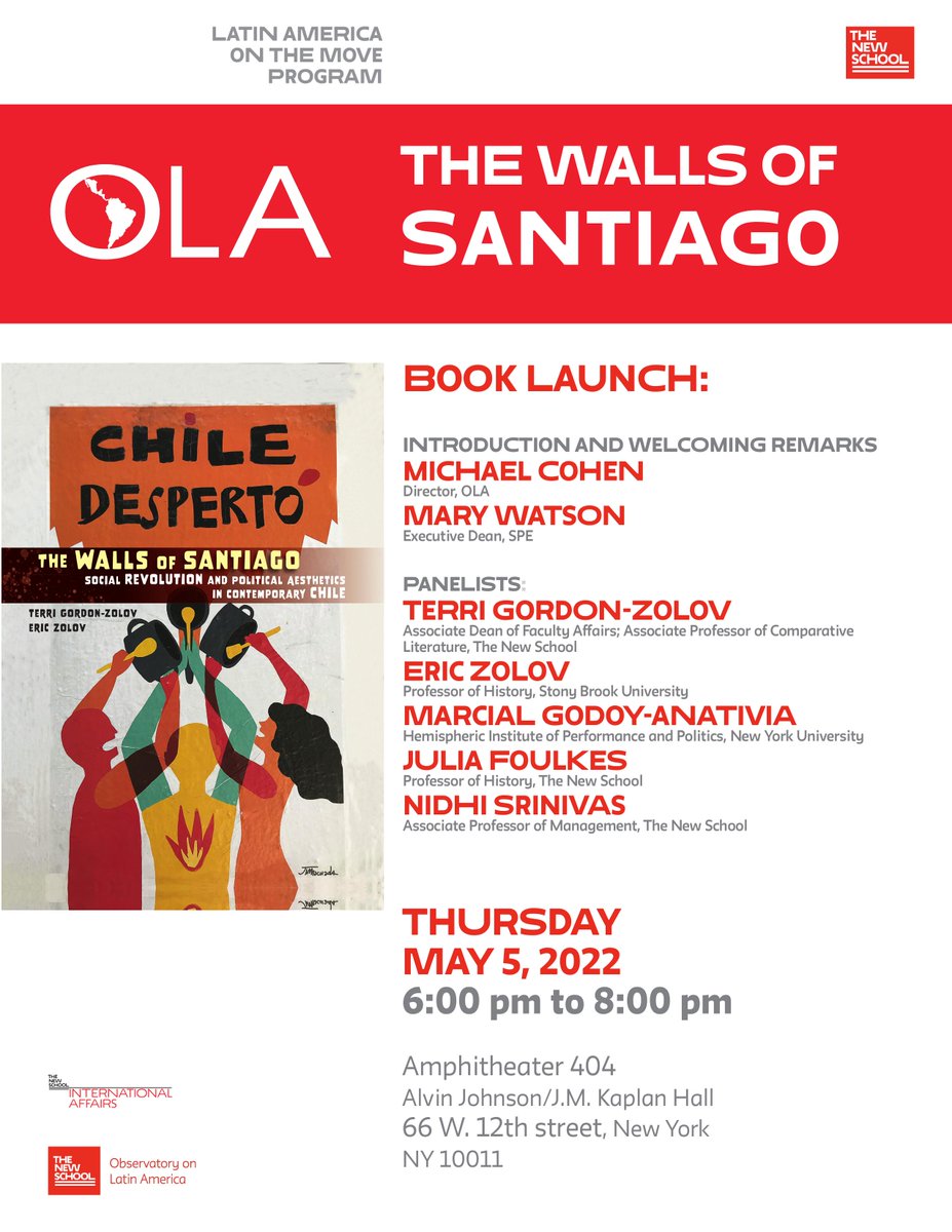 ObservLatAm's tweet photo. Don't miss today the Book Launch of The Walls of Santiago! @TerriZolov  @zolov_ https://t.co/rBPkx5Njqn