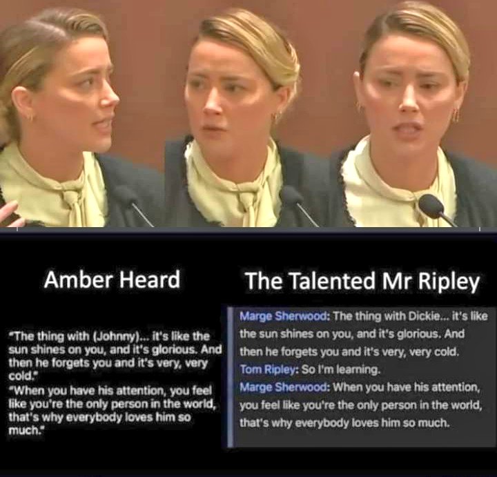 LOVERY_LOV's tweet photo. ¿Queeeeee?
¡Otra mentira más de Amber Heard!
Se descubrió que parte de su testimonio es copiado textualmente de la película "The Talented Mr Ripley" de 1999. Amber no deja de k*garla 
#JohnnyDeppIsInnocent 
#JusticeForJohnnyDepp 
Sígueme y te sigo 💞 https://t.co/inZmhr02R3