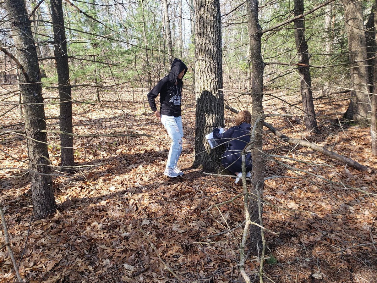 With the #APES exam over &amp; the sun out, we finally got outside to set up some of our trail cams following #snapshotusa rules to see whats around our campus