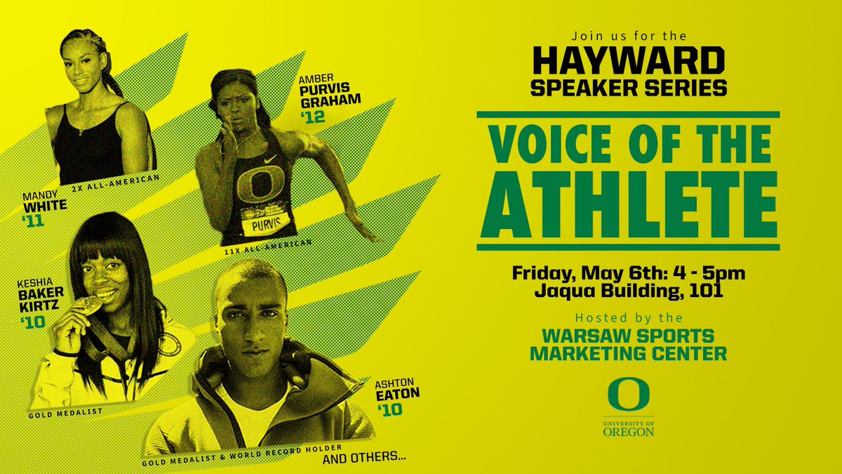 We are hosting another  #HaywardMagicSeries event tomorrow. Come hear from World Record holders, gold medalists and NCAA champions talk about what competing at Hayward Field meant to them. 

📍Jaqua Building 101, 4-5pm