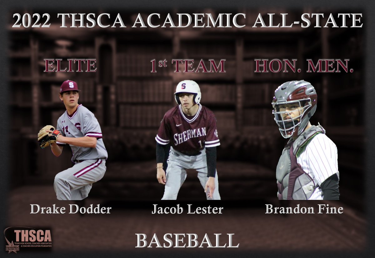 SHBearcatBSB's tweet photo. Congratulations to these fine young men!  @THSCA Academic All-State ELITE Team @ddodder_ , FIRST Team Jacob Lester , and HON. MENTION @brandonfine28 .  What a HUGE honor for these young men to be rewarded for FOUR YEARS of consistent hard work in the classroom with their studies! https://t.co/qWZW34F1c1